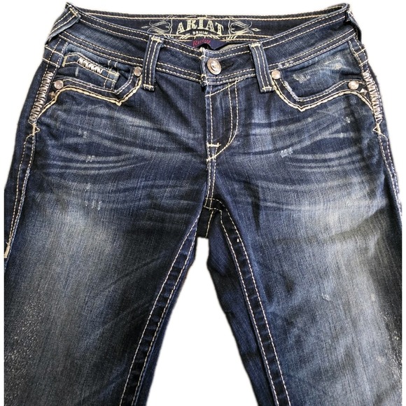 Ariat Ruby Denim Jeans Women 26x30 Thick Stitch Embellished Western Boot Cut - Picture 4 of 15